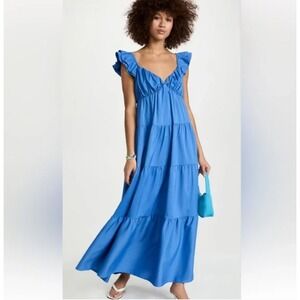 English Factory Blue Tiered Ruffle Sleeve Square Neck Maxi Dress‎ Size M